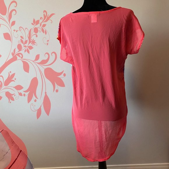Candy Couture High Low Coral Top Leaves sz Large - Picture 3 of 4